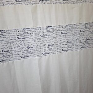 Cortina de Baño Blanco  letra azul 180x180 cms SKU 0479