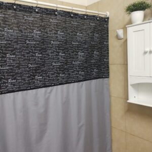Cortina de Baño Gris Letra Negra con sesgo 200x200 cms  SKU 0270